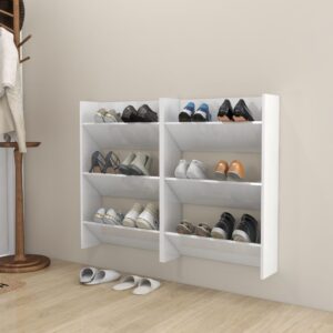 Wall Shoe Cabinets 2 pcs High Gloss White 60x18x90cm Engineered Wood