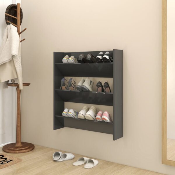 Modern Grey Wall-Mounted Shoe Cabinet with 3 Tipping Shelves Space-Saving Organizer