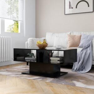 Modern Black Coffee Table Engineered Wood Storage Shelf Home Furniture Decor