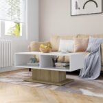 Modern White Sonoma Oak Coffee Table Storage Shelf Engineered Wood Chic Design