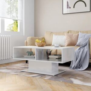 Modern High Gloss White Coffee Table Engineered Wood with Storage Shelf