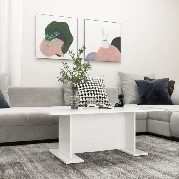 Modern White Coffee Table Engineered Wood Sturdy Durable Easy Clean Chic Design