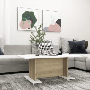 Modern White Sonoma Oak Coffee Table Engineered Wood Sturdy Durable Easy Clean