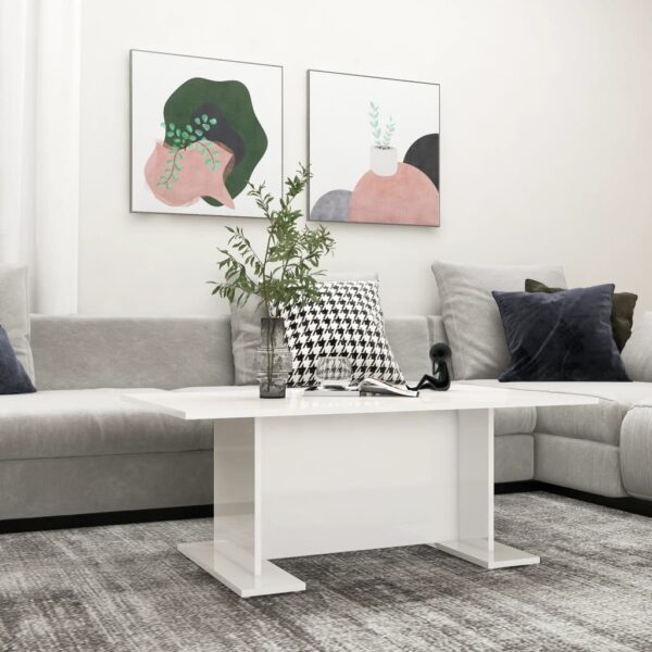 Modern High Gloss White Coffee Table Durable Engineered Wood Sturdy Chic Design