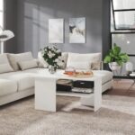 Modern White Coffee Table Engineered Wood with Storage Shelf Home Furniture