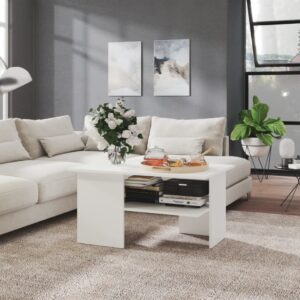 Modern White Coffee Table Engineered Wood with Storage Shelf Home Furniture