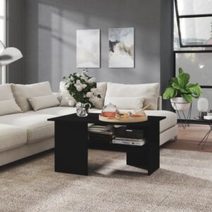 Modern Black Coffee Table with Storage Shelf Engineered Wood Home Furniture