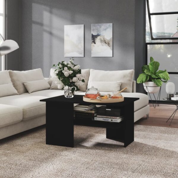 Modern Black Coffee Table with Storage Shelf Engineered Wood Home Furniture