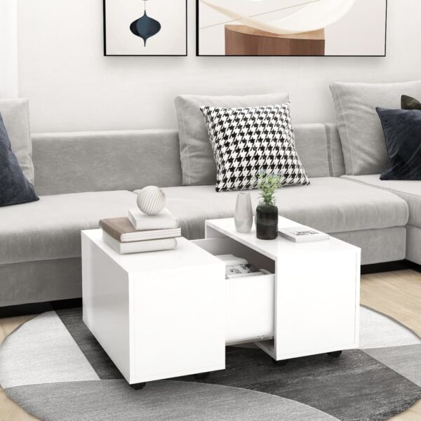 Elegant White Coffee Table Extendable Top with Storage and Wheels Modern Design