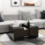 Elegant Black Coffee Table Extendable Top with Storage and Wheels Wood Finish