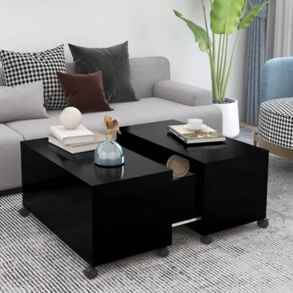 Elegant Black Coffee Table Durable Engineered Wood Extendable Storage Modern Design