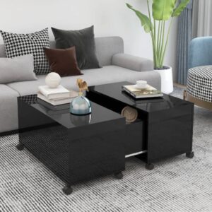 Modern High Gloss Black Coffee Table Durable Engineered Wood Extendable Storage