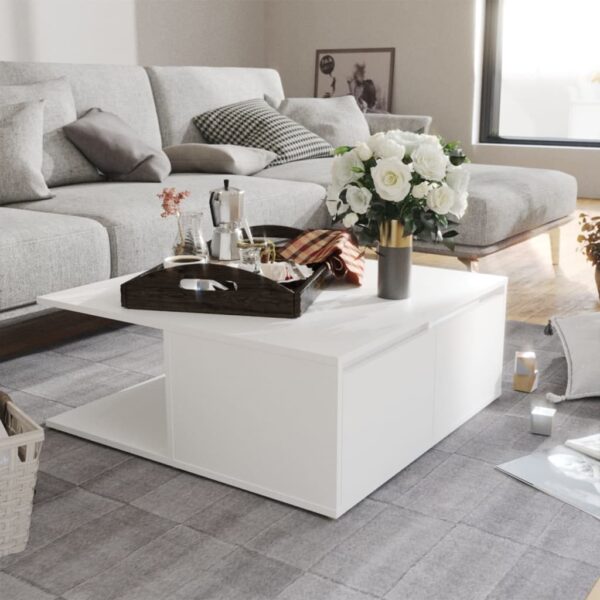 Elegant White Coffee Table Modern Engineered Wood Spacious Storage Chic Design