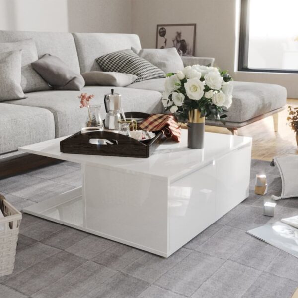 High Gloss White Coffee Table Modern Engineered Wood Storage Chic Living Room Decor