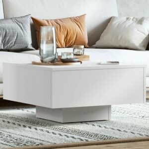 Modern White Coffee Table Square Engineered Wood Durable Living Room Furniture