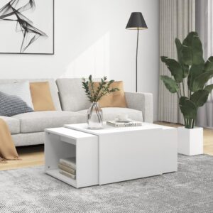 Modern White Nesting Coffee Table Set Engineered Wood Accent Side Tables Decor