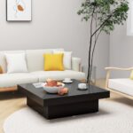 Modern Black Square Coffee Table Durable Engineered Wood Living Room Furniture