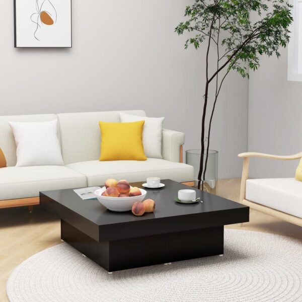 Modern Black Square Coffee Table Durable Engineered Wood Living Room Furniture