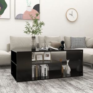 Modern Black Coffee Table Engineered Wood Spacious Storage Shelves Home Decor