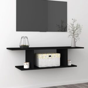 Modern Black Wall Mounted TV Cabinet Floating Media Console Storage Shelf