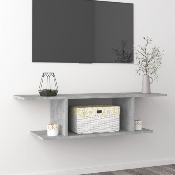 Modern Concrete Grey Wall Mounted TV Cabinet Media Console Storage Shelf