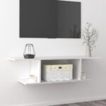 High Gloss White Floating TV Stand Wall Mount Entertainment Center Storage