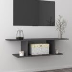 High Gloss Grey Floating TV Stand Wall Mount Entertainment Center Wood Cabinet