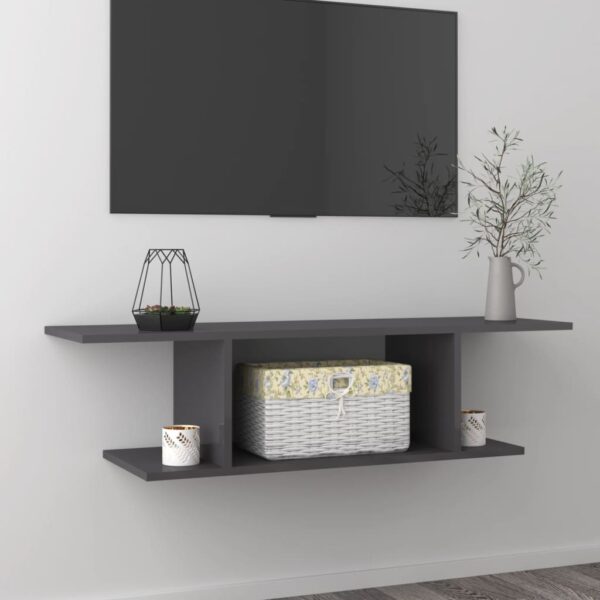 High Gloss Grey Floating TV Stand Wall Mount Entertainment Center Wood Cabinet