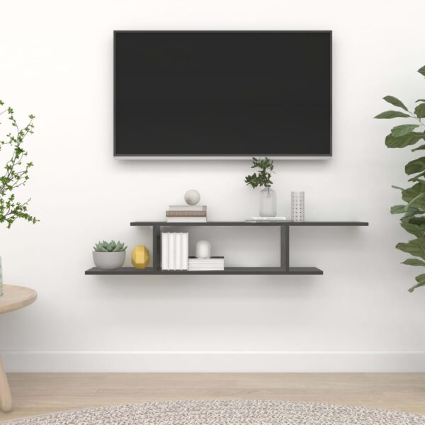 Modern Grey Wall-Mounted TV Shelf Engineered Wood Asymmetrical Design