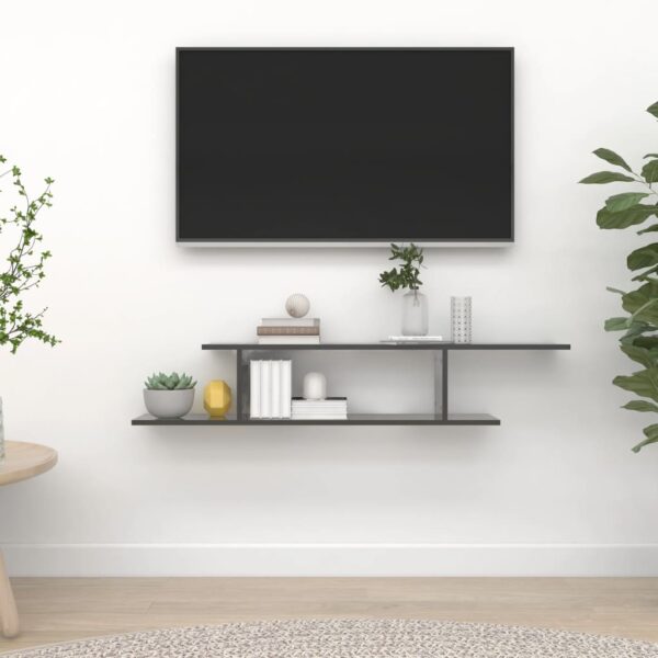 High Gloss Grey Wall-Mounted TV Shelf Modern Asymmetrical Engineered Wood