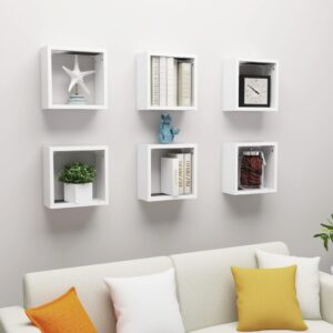 White Floating Wall Cube Shelves Set of Six - Modern Decorative Storage Display