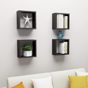 Chic Black Floating Wall Cube Shelves Set of Four - Versatile Home Decor