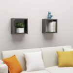 Modern Grey Floating Wall Cube Shelves Set of Two - Decorative Storage