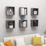 Modern Grey Floating Wall Cube Shelves Set of Six - Versatile Home Decor