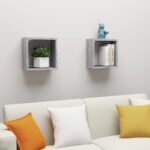 Modern Concrete Grey Floating Wall Cube Shelves Set of Two - Versatile & Chic