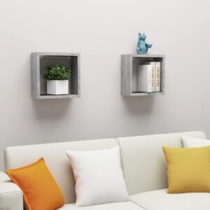 Modern Concrete Grey Floating Wall Cube Shelves Set of Two - Versatile & Chic