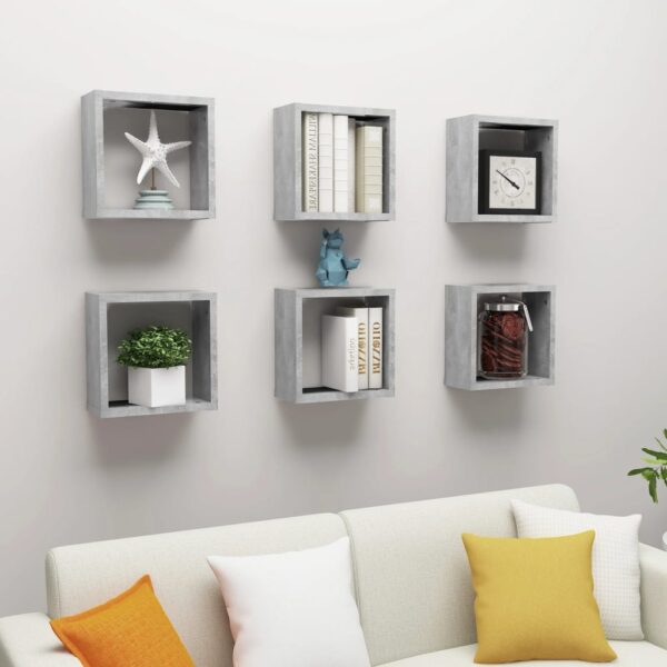 Modern Concrete Grey Floating Wall Cube Shelves Set Durable Storage Display