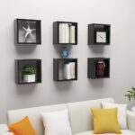 High Gloss Black Floating Wall Cube Shelves Set of Six - Modern Decorative Storage