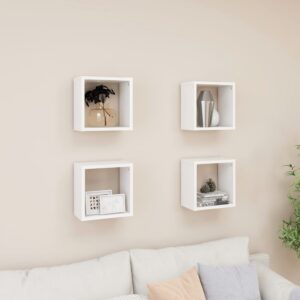 White Floating Wall Cube Shelves Set of Four - Modern Decorative Display