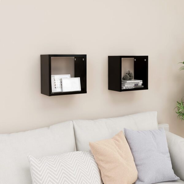 Chic Black Floating Wall Cube Shelves Set of 2 - Versatile Home Decor Storage