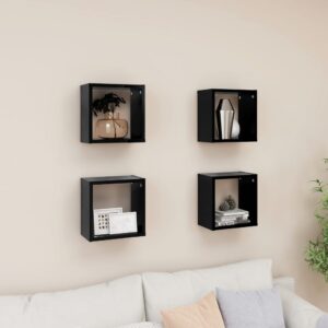 Chic Black Floating Wall Cube Shelves Set of Four - Versatile Home Decor