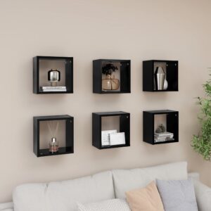 Chic Black Floating Wall Cube Shelves Set - Versatile Home Decor Storage