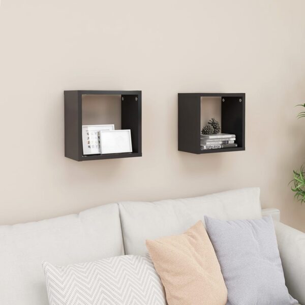 Modern Grey Floating Wall Cube Shelves Set of 2 - Decorative Storage Display