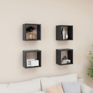 Modern Grey Floating Wall Cube Shelves Set of Four - Decorative Storage Display