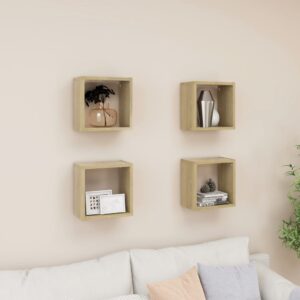 Chic Sonoma Oak Floating Wall Cube Shelves Set Durable Display Storage Decor