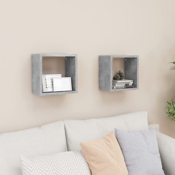 Modern Concrete Grey Floating Wall Cube Shelves Set of Two - Versatile & Chic