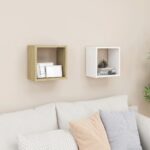 Chic White Sonoma Oak Floating Wall Cube Shelves Set Display Storage Decor