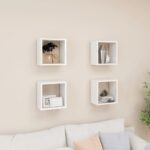 High Gloss White Floating Wall Cube Shelves Set of Four - Modern Display Storage