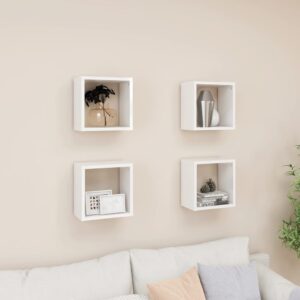 High Gloss White Floating Wall Cube Shelves Set of Four - Modern Display Storage