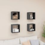 Chic High Gloss Grey Floating Wall Cube Shelves Set Versatile Home Decor